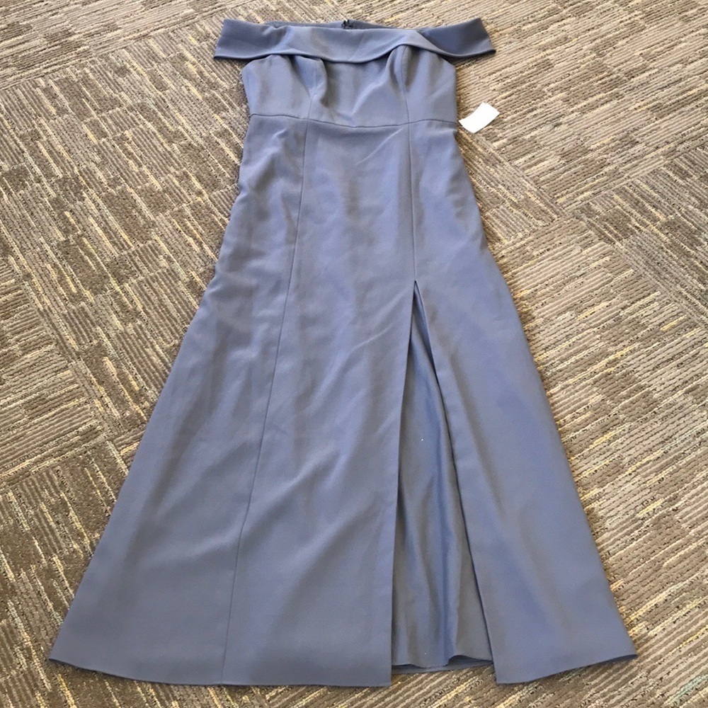 DESSY COLLECTION Silver Stone Blue Off Shoulder Prom Formal Gown Size 16 NWT - Picture 4 of 15